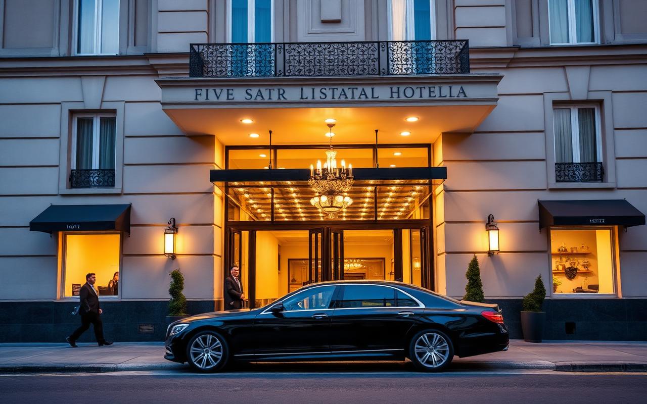 Chauffeur opening the door at a five-star Italian hotel arrival